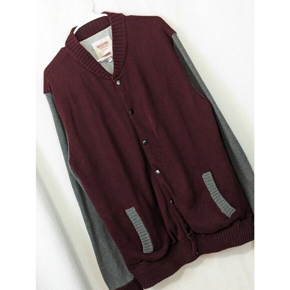 Mossimo Supply Co. Other - MOSSIMO! BURGUNDY RED & DOVE GRAY VARSITY CARDIGAN SWEATER! SZ XL